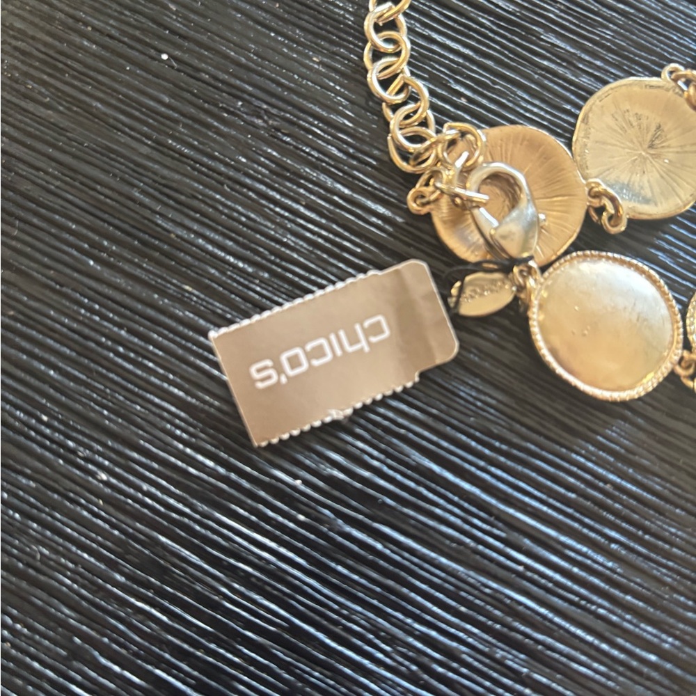 Chico's Gold Hammered Disc & Teardrop Bib Necklace - Picture 2 of 3